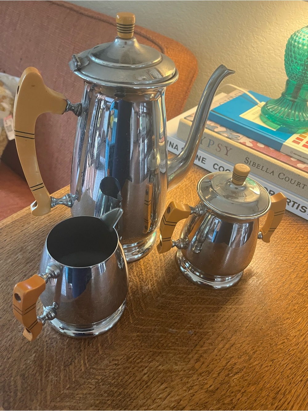 Vintage Art Deco Keystonewear Chrome-Plated Bakelite Handles Tea/Coffee Set